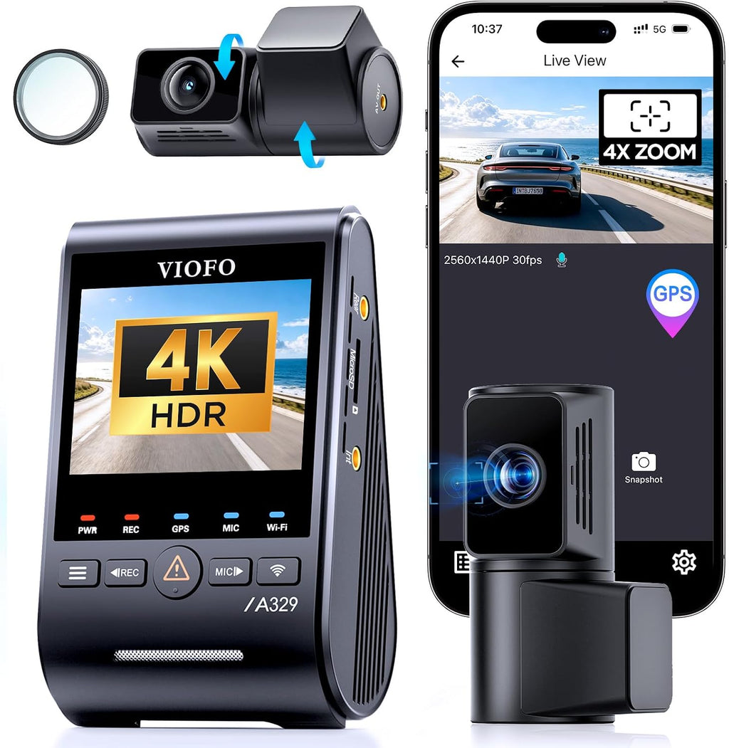 VIOFO A329T 4K 3CH Dash Cam Teleobjetivo delantero trasero, STARVIS 2 HDR
