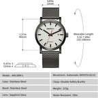 BERNY Reloj Automático Clásico para Hombre, Mecánico, Automático, Correa de Acero Inoxidable, Movimiento MIYOTA 8215, Resistente al Agua 5ATM, Esfera Completa Luminosa, Vidrio de Zafiro, Relojes de