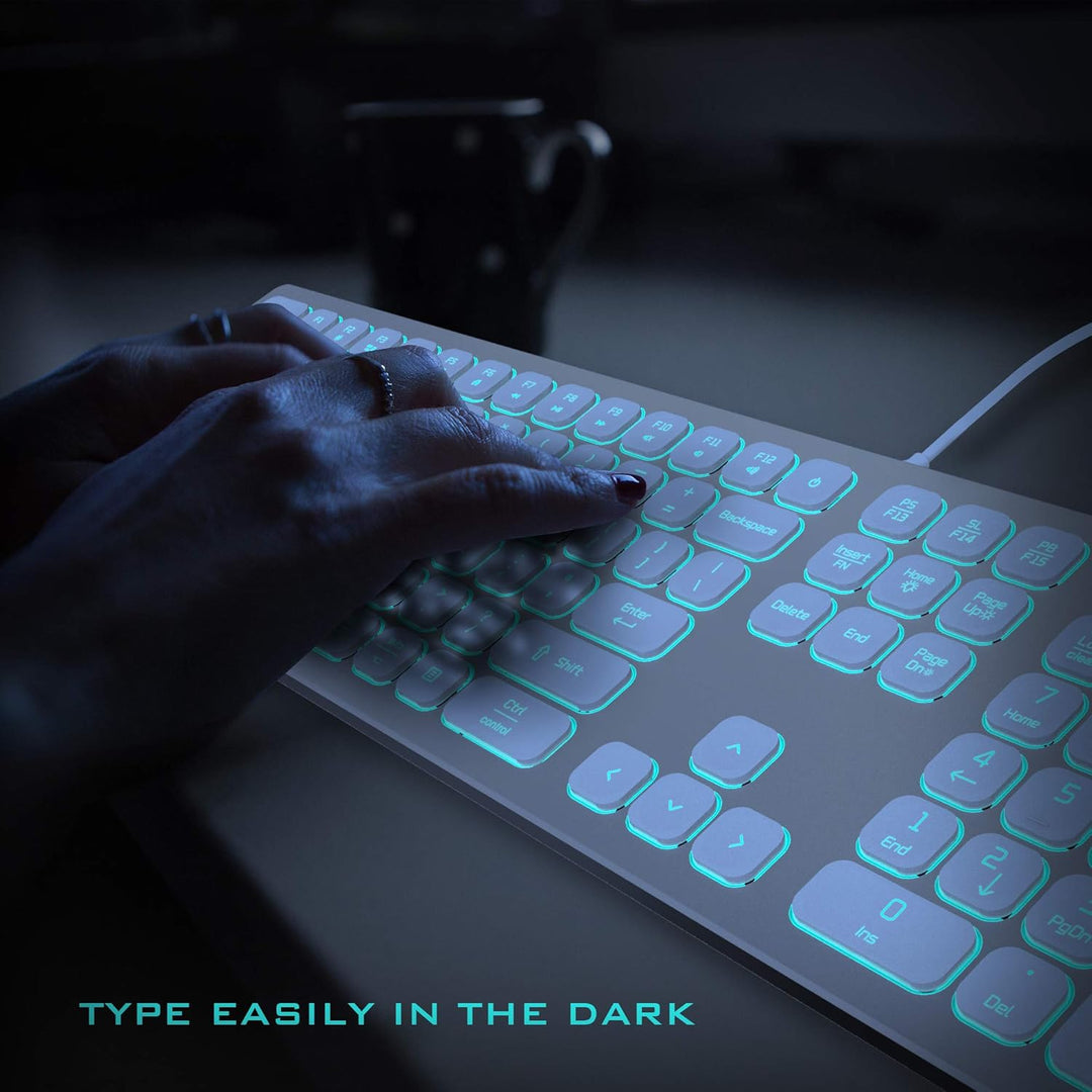 POWZAN Teclado de Aluminio Silencioso con Cable Retroiluminado - Te...