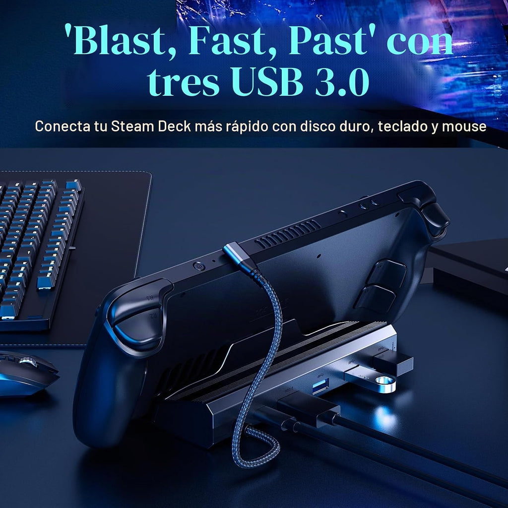 Estación de acoplamiento para Steam Deck/ROG Ally/Legion Go, la base de cubierta de vapor 6 en 1. Ethernet de 1000 Mbps, carga rápida de 3.0 PD 100W, HDMI 2.0 4K @60Hz y 3 puertos USB 3.0 Base OLED para plataforma de vapor.