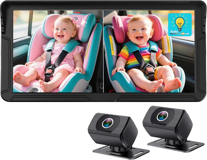 Rohent Cámara dual para automóvil de bebé para 2 niños: pantalla di...