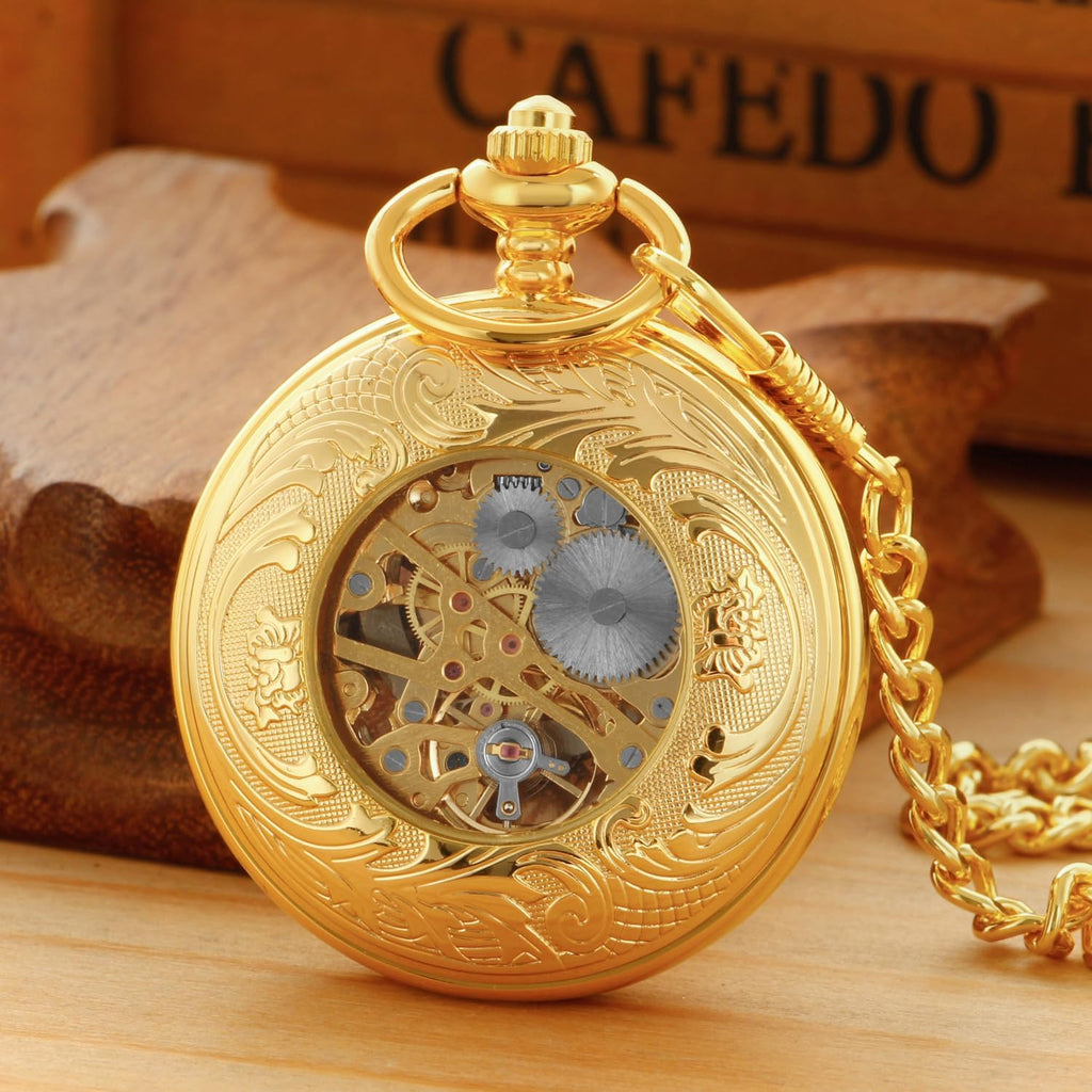 Reloj de bolsillo mecánico para hombre, esfera de número romano, diseño de fase lunar