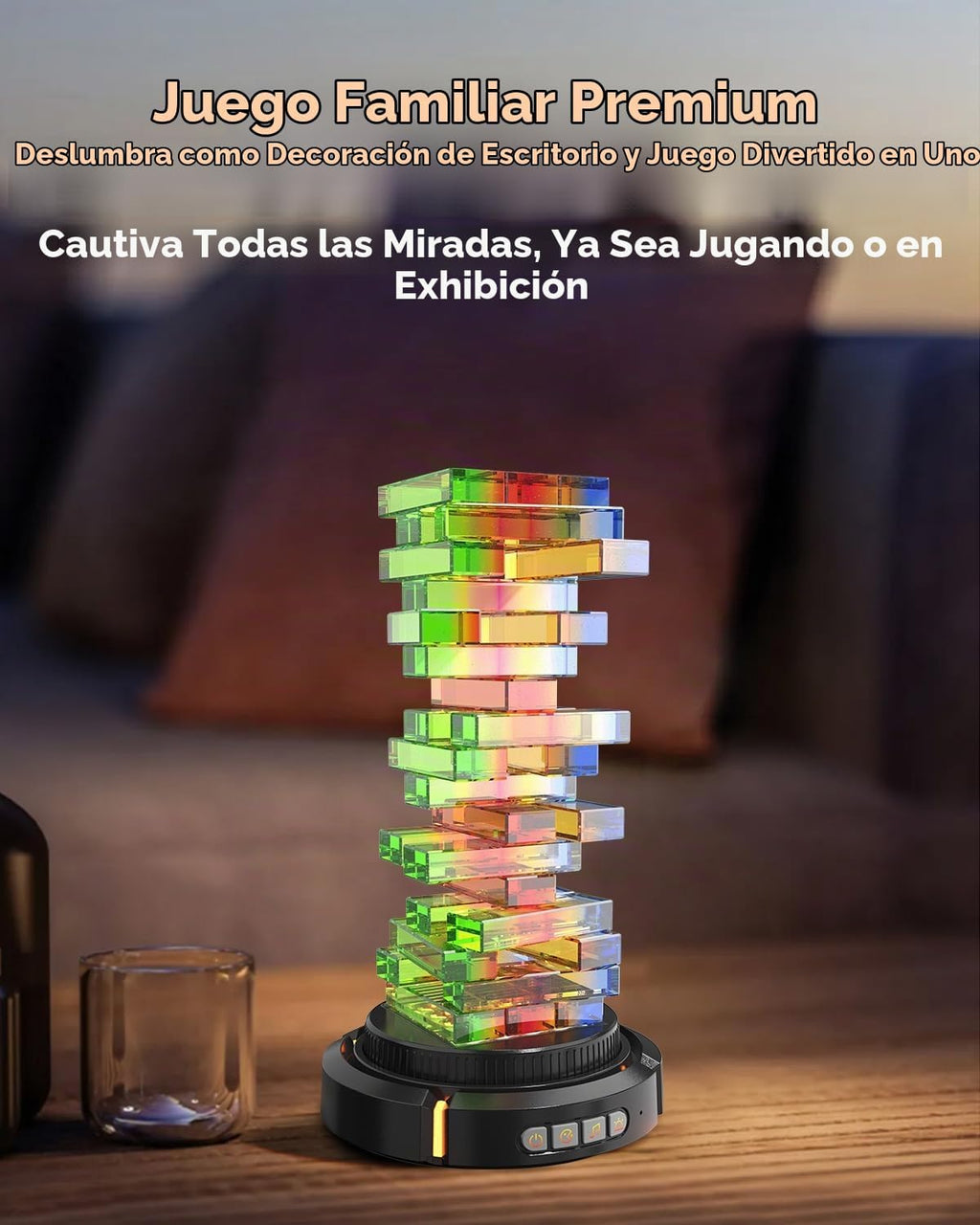 Juego de torre que brilla en la oscuridad, base giratoria y luces RGB para pastilla, bloque acrílico, apilamiento y equilibrio divertido para Kds y aduits, juego de mesa interior para noche de juegos