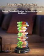 Juego de torre que brilla en la oscuridad, base giratoria y luces RGB para pastilla, bloque acrílico, apilamiento y equilibrio divertido para Kds y aduits, juego de mesa interior para noche de juegos