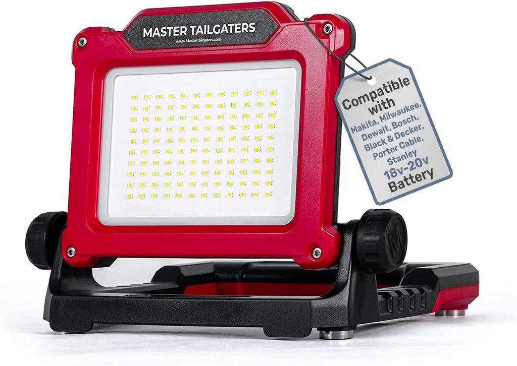 Master Tailgaters FLUD Luz de Trabajo LED de Inundación compatible con Makita/Milwaukee/Dewalt/Bosch/Black & Decker, Porter Cable, Stanley Batería 18v-20v
