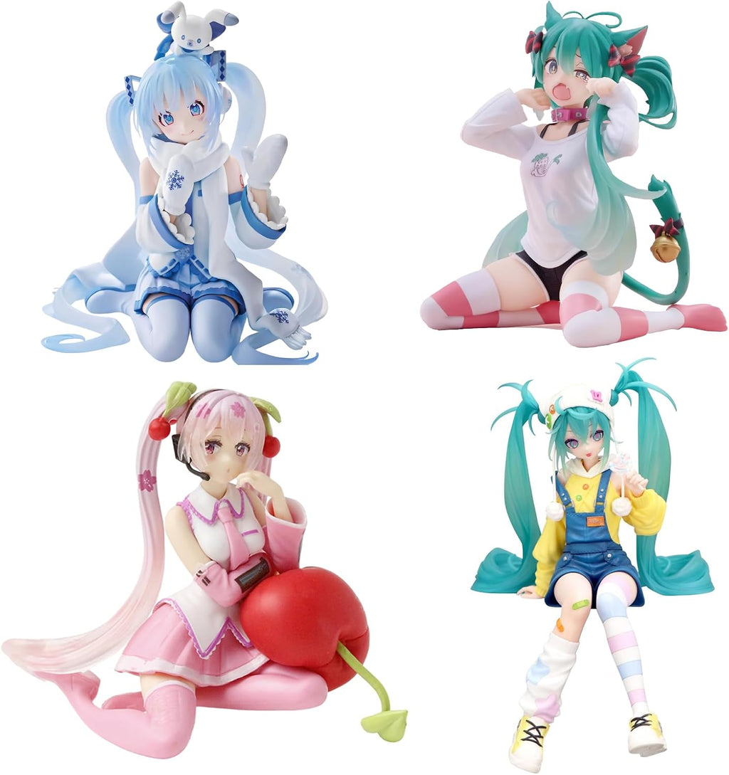 Juego de figuras de niña de estilo anime, 4 piezas de bonitas figuras de personajes sentados, figuras coleccionables de PVC de 5.1 a 5.9 pulgadas, decoración de escritorio para fanáticos y