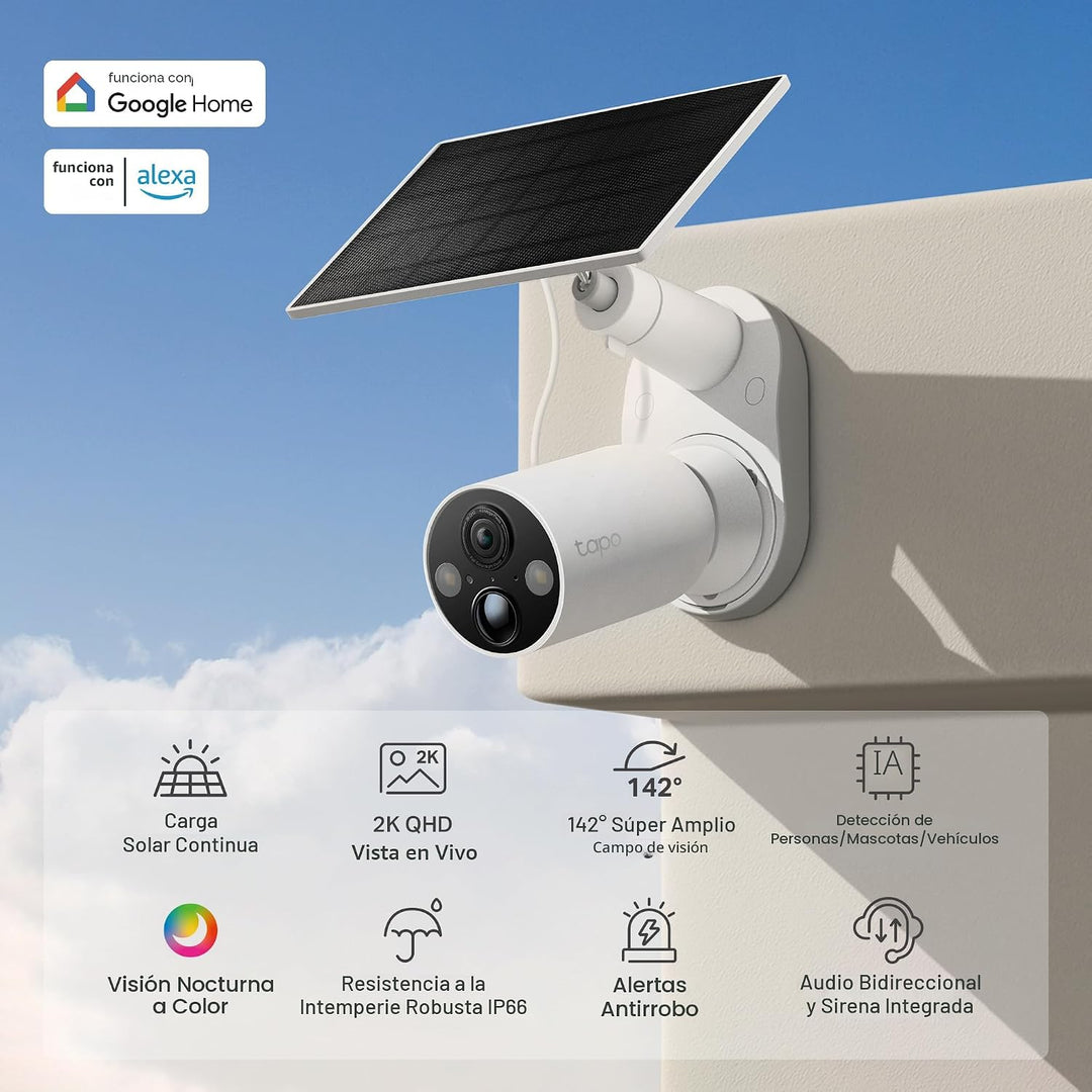 Tapo MagCam 2K Solar, cámara de batería para exteriores+base magnét...