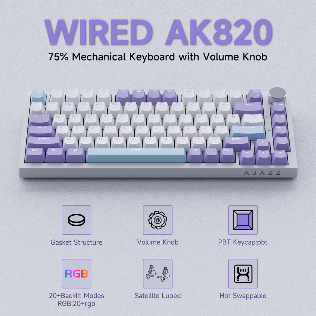 Ajazz AK820 75% Teclado mecánico para juegos con junta de cableado...