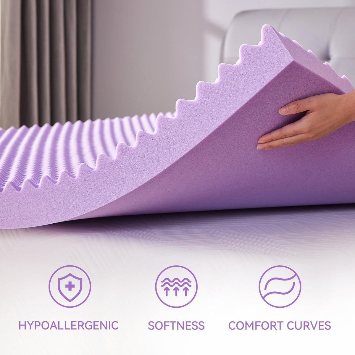SINWEEK Cubrecolchón de Espuma Viscoelástica con Diseño de Huevera de 2 Pulgadas Tamaño Individual, Almohadilla de Colchón Suave para Alivio del Dolor de Espalda, Cubrecolchón, Certificado CertiPUR-US