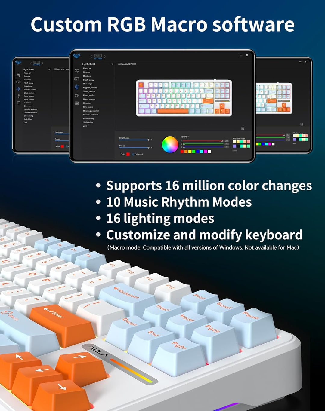 Aula F87 Pro Gaming Keyboard, Tri-Mode BT5.0\/2.4GHz\/USB-C Hot-Swa...