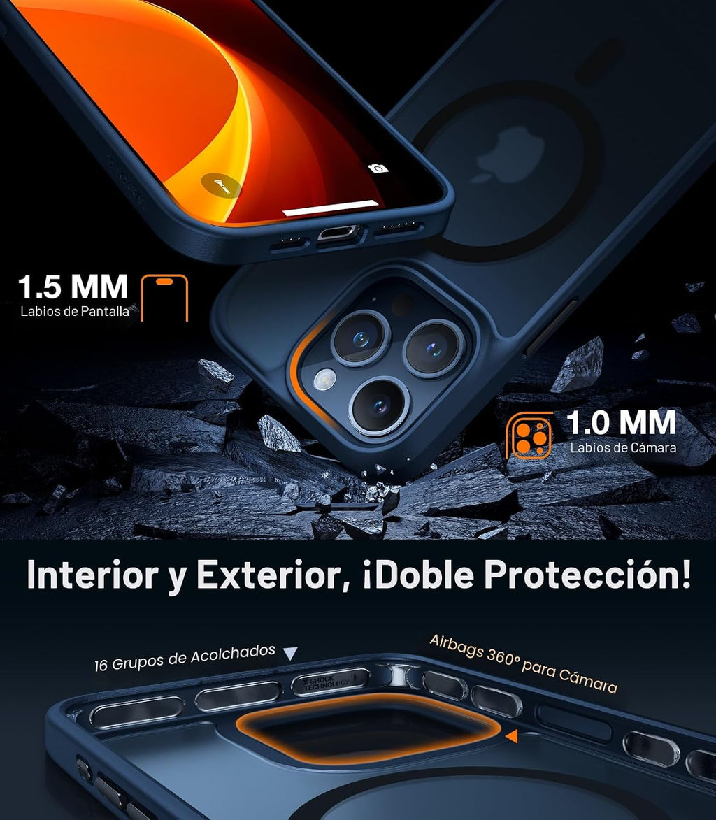 TORRAS Funda magnética a prueba de golpes para iPhone 15 Pro, [probada contra caídas de grado militar] [compatible con MagSafe] translúcida delgada, protectora, antiarañazos, antihuellas, Guardian Mag