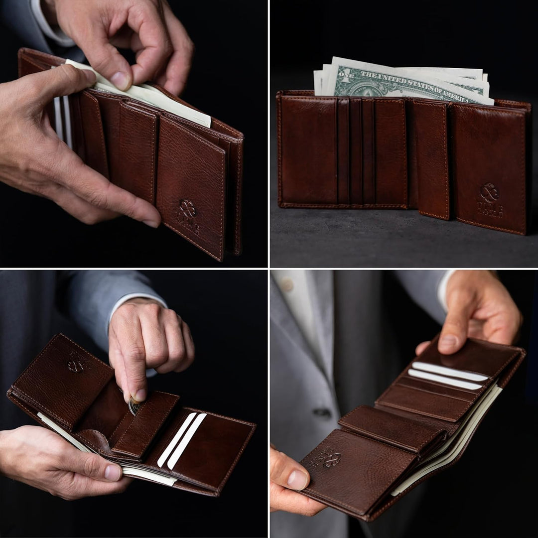Time Resistance Cartera de cuero para hombre - Billetera italiana p...