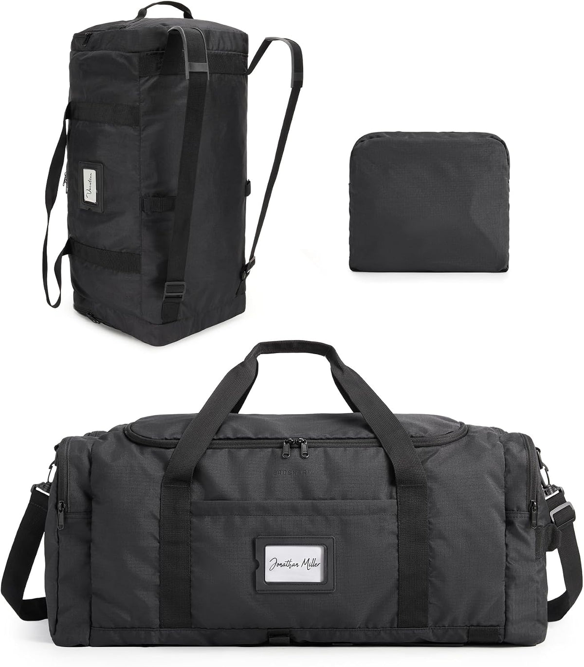 BAGSAMRT - Bolsa de lona plegable para viajes, bolsa de viaje para hombres, mochila de viaje 4 en 1, bolsa de transporte para fin de semana, Negro, 85 l, Casual