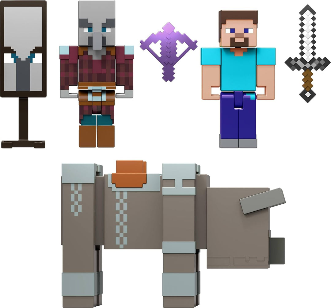 Mattel Minecraft Paquete de Asalto a la Aldea con 3 Figuras de Acci...