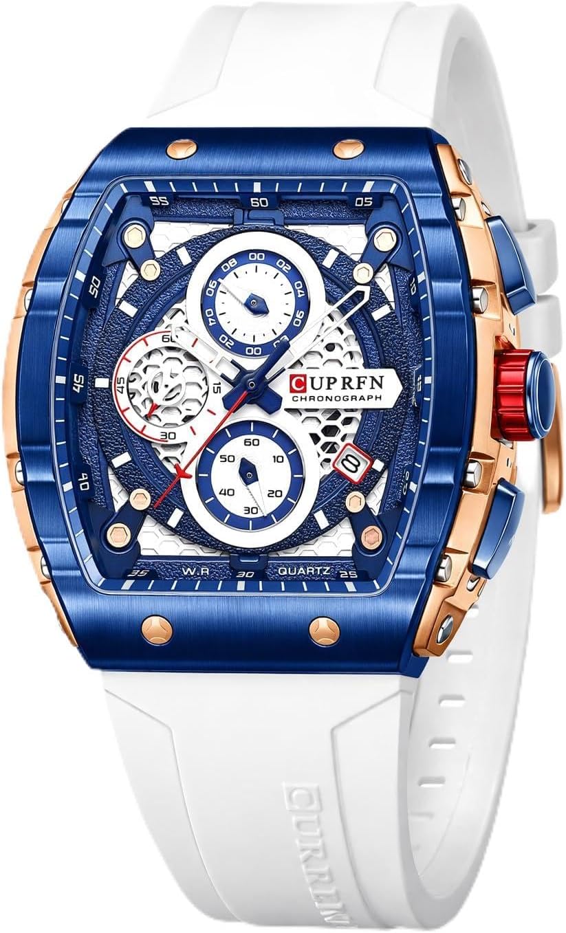 PASOY Reloj cronógrafo para hombre, cara grande, caja Tonneau, correa de