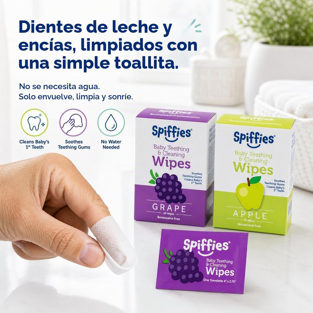 Spiffies - Toallitas de dientes de xilitol para bebés, manzana y uv...