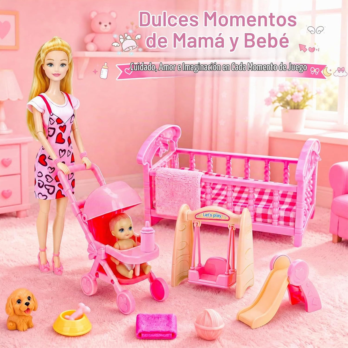 Set de juego de muñecas de 96 piezas con muñeca, ropa y accesorios