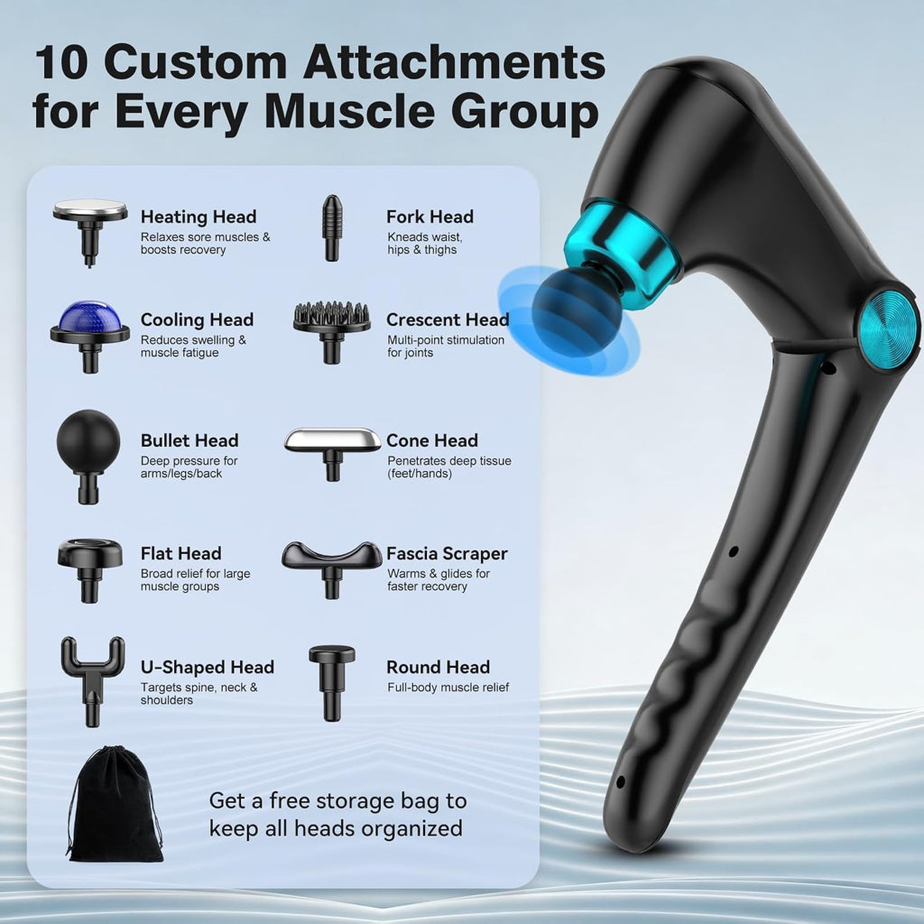 Pistola de masaje plegable de calor y frío, 9 velocidades, 10 cabezales, masajeadores de percusión de mano, inalámbrico, portátil, eléctrico, para aliviar el dolor muscular, regalos para hombres, mujeres y papá