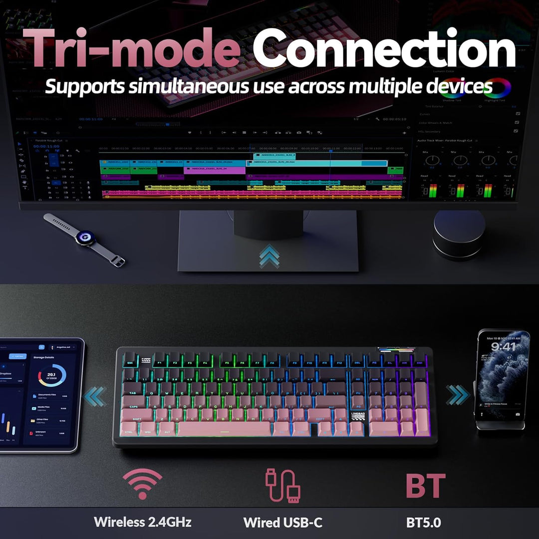 LINGBAO K98 - Teclado mecánico inalámbrico al 96%, triple modo BT5....