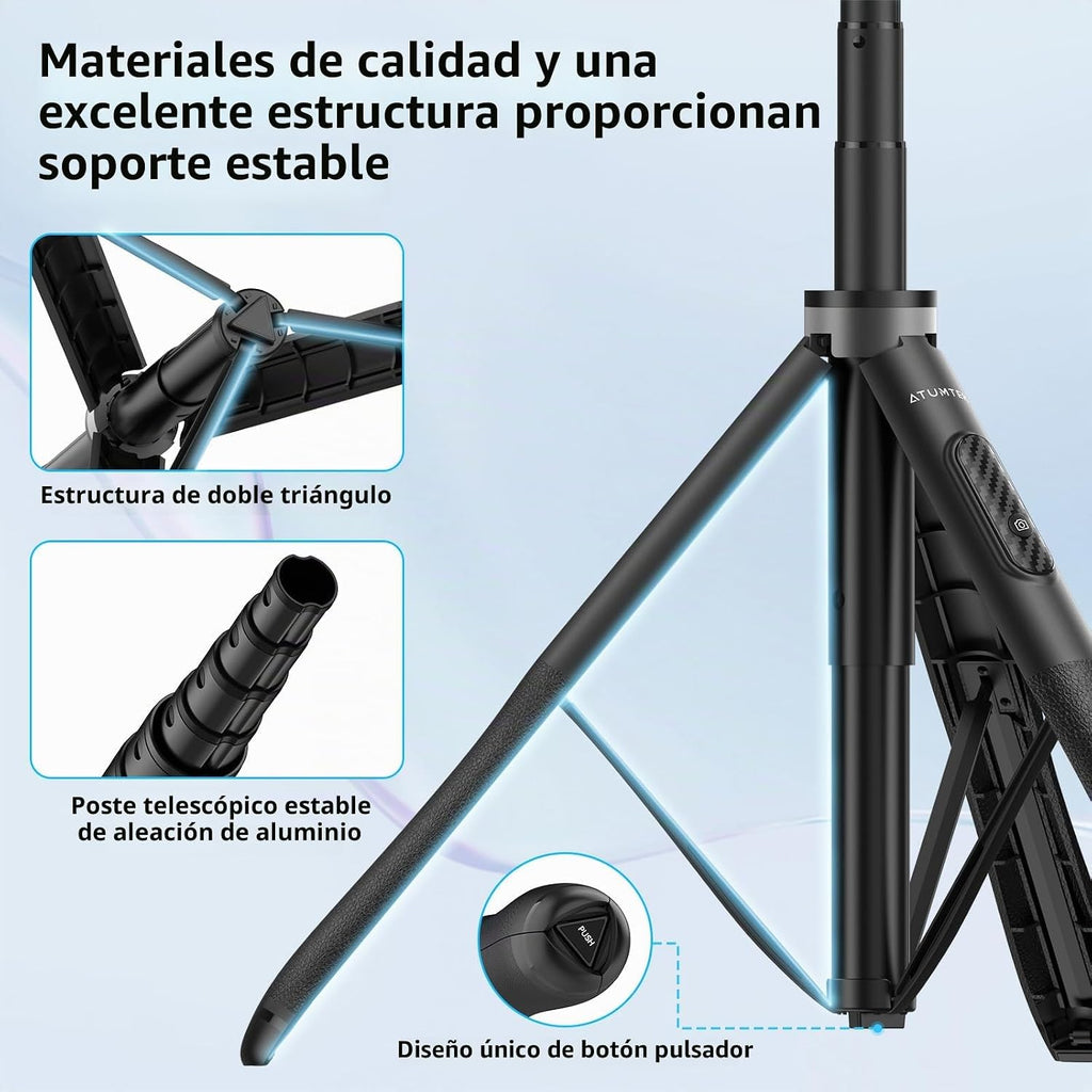 ATUMTEK Trípode para selfie stick de 51 pulgadas, soporte extensible todo en uno con control remoto Bluetooth, rotación de 360° para iPhone y Android, grabación de video, vlogging, transmisión en vivo, color negro