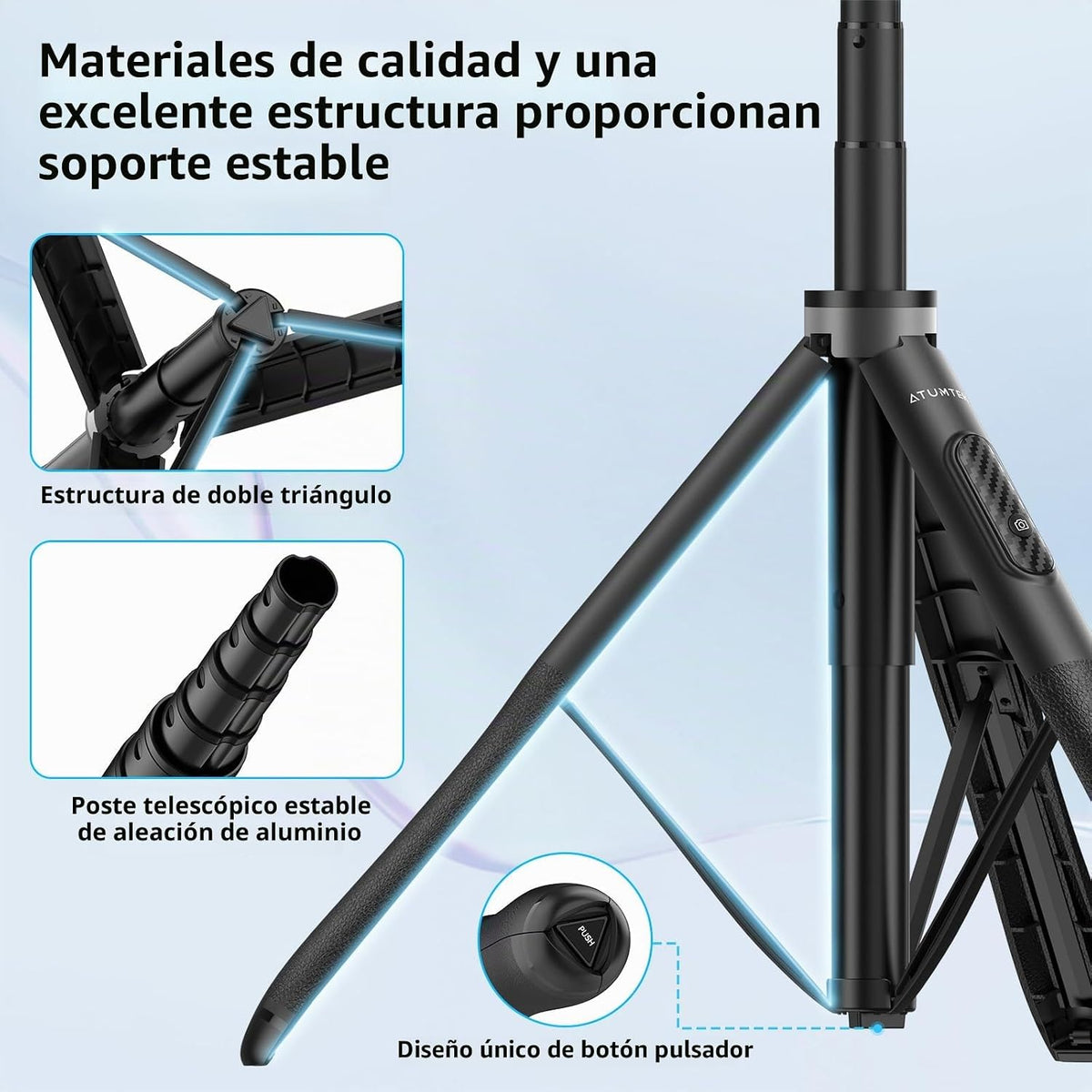ATUMTEK Trípode para selfie stick de 51 pulgadas, soporte extensible todo en uno con control remoto Bluetooth, rotación de 360° para iPhone y Android, grabación de video, vlogging, transmisión en vivo, color negro