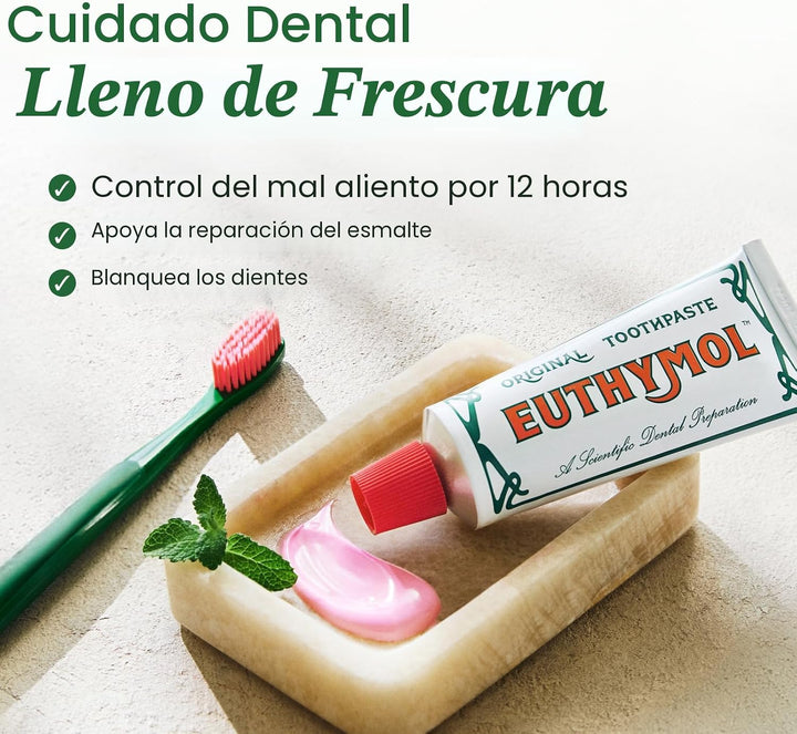 EUTHYMOL Pasta de dientes rosa original, sin flúor, 3.7 fl oz*5 (pa...