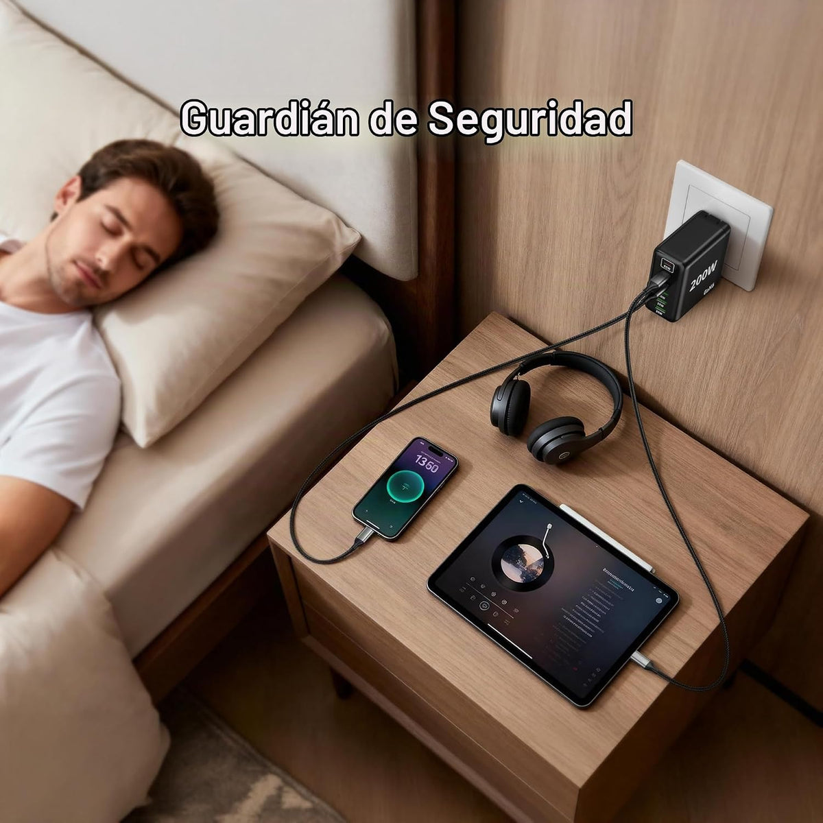 Paquete de 2 cargadores USB C, 200 W GaN cargador súper rápido tipo C iPhone 17 16 carga rápida 6 puertos plegable PD estación de carga para todos los teléfonos iPhone/Android, Samsung Galaxy S25/S24