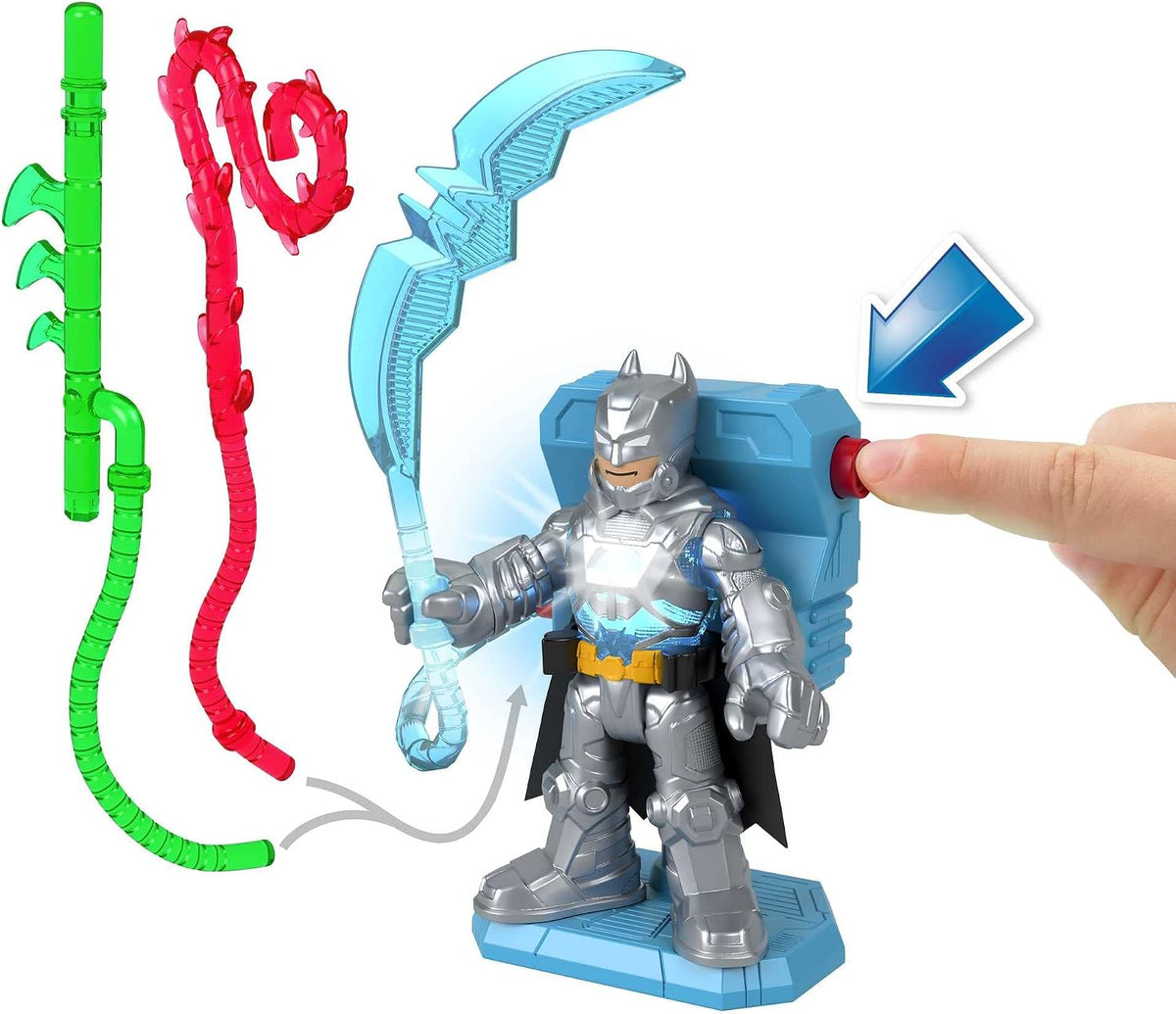 Fisher-Price Imaginext DC Super Friends Juguetes Preescolares Batman Battle Multipack Juego de 9 Figuras con Mochila Iluminada para Niños de 3+ Años