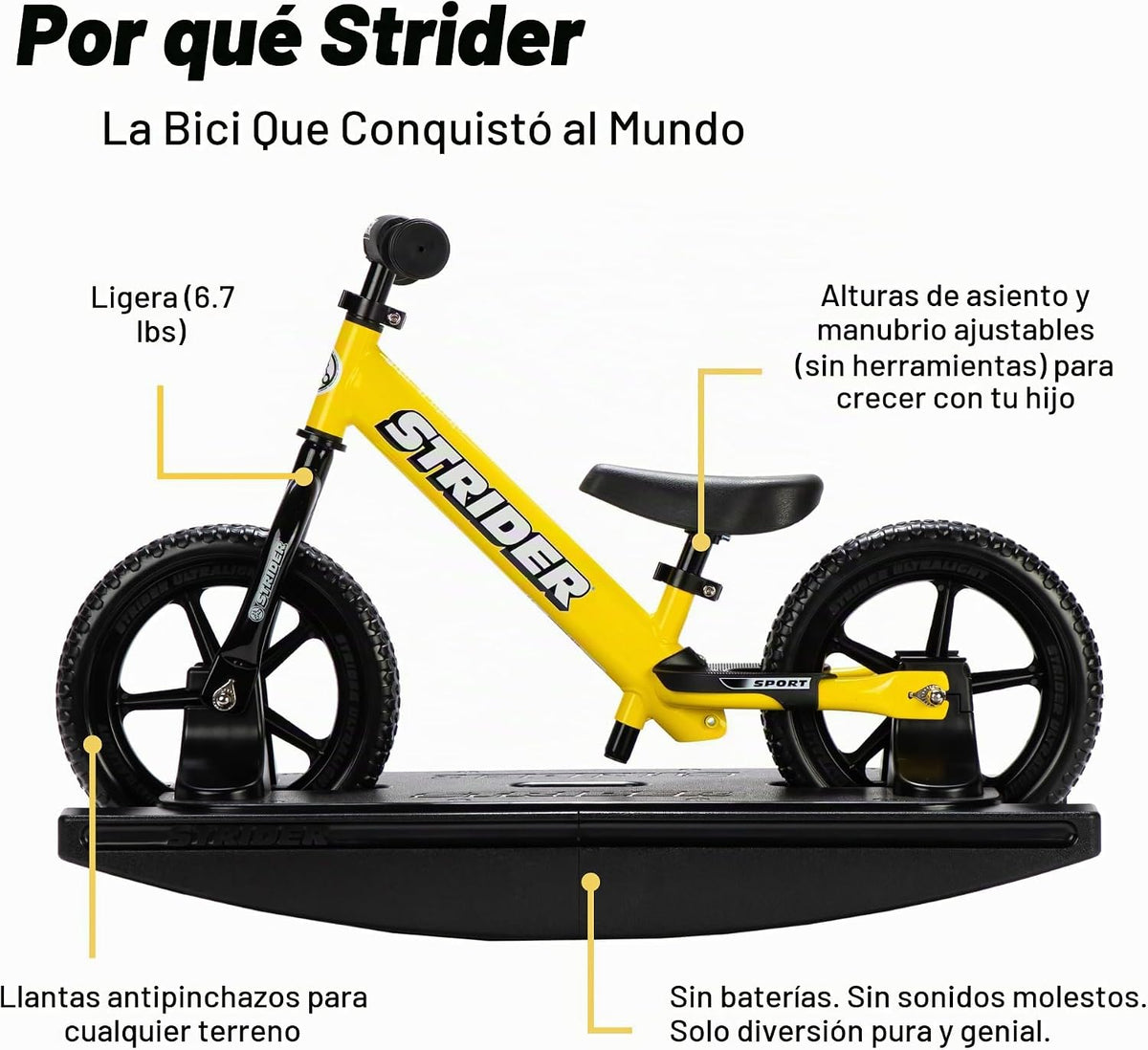 Bicicleta mecedora 2 en 1 Strider Sport, 6 meses–4 años, Amarillo