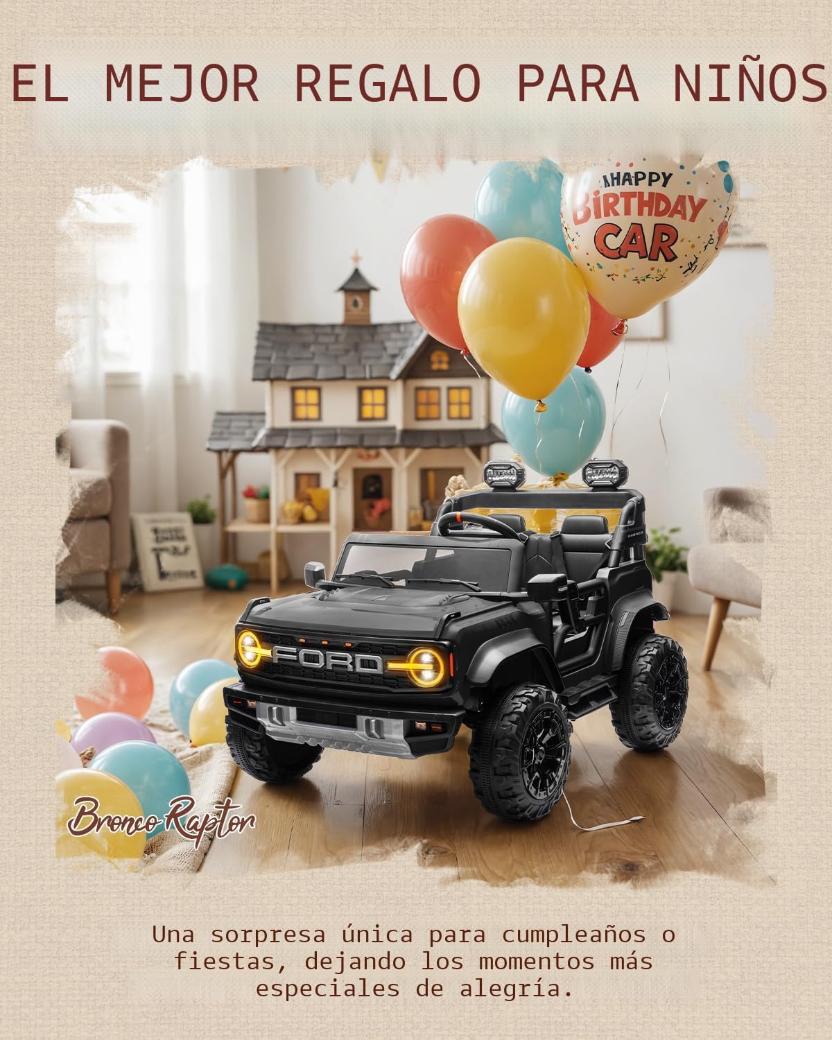 First Ride On - Ford Bronco Raptor - Vehículo infantil eléctrico para niños grandes de 2 puestos, con licencia y control remoto, de 24 V, velocidad máxima de 4.3 Mph, función de arranque suave, color