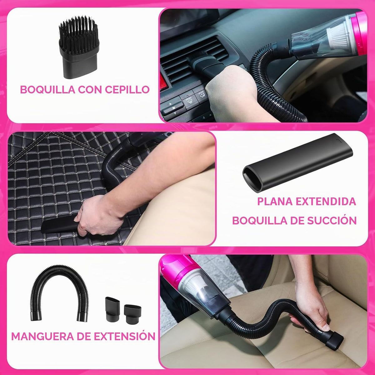 Kit de limpieza de coche rosa de 20 piezas, kit de detallado interior del automóvil con aspiradora de mano roja de alta potencia, juego de cepillos de detalles, limpiador de parabrisas, gel de