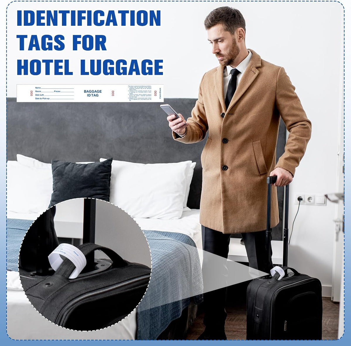 Feifeiya 1000 etiquetas de identificación de equipaje de hotel con cinta de