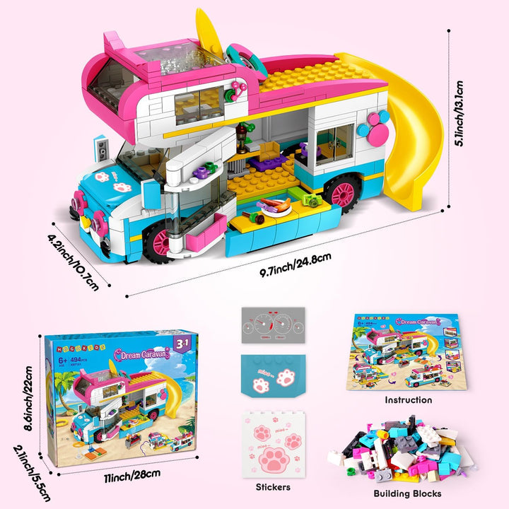 HOGOKIDS Juego de construcción 3 en 1 para niñas cámper y