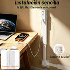 Extensor de tomacorriente: cuenta con USB-A, USB-C y 2 salidas de CA, se extiende de 17.5 a 29.1 pulgadas, gira 360° de acceso de difícil acceso, enchufes de pared, mesas de noche, sofás, escritorios