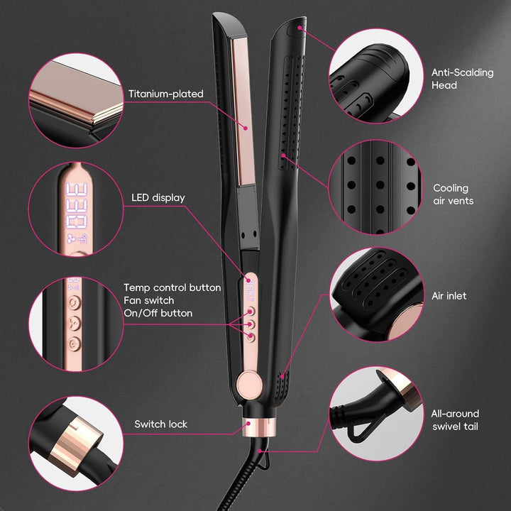 SKIMI Airflow Styler 2.0 - Plancha plana de titanio y rizadora, 96...