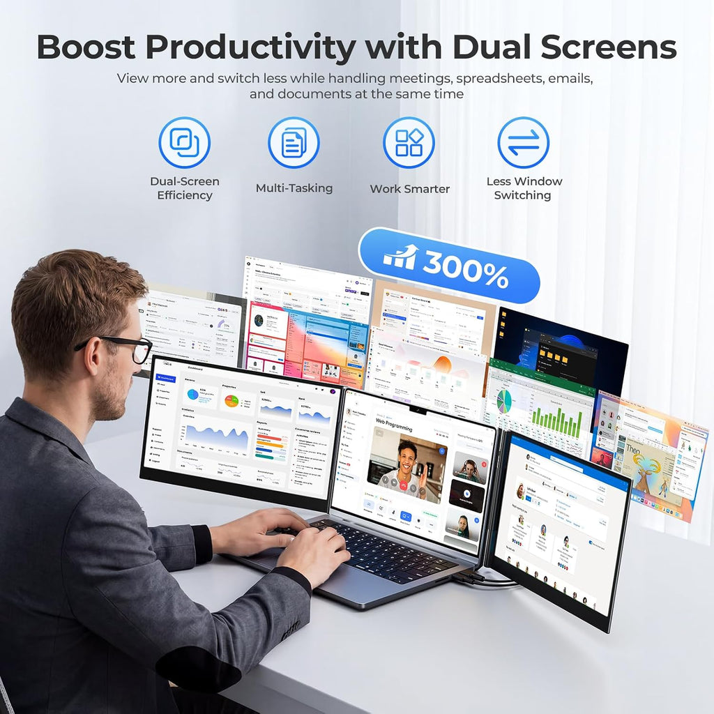 Extensor de pantalla para portátil FHD de 15,6", monitor triple portátil
