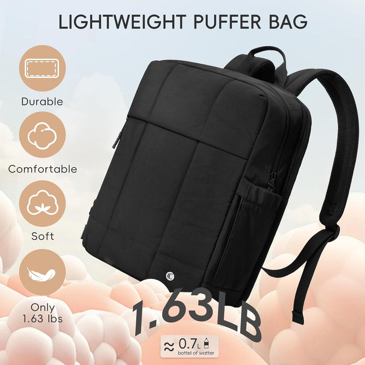 CLUCI Mochila inflada acolchada para laptop para mujeres, Negro sua...