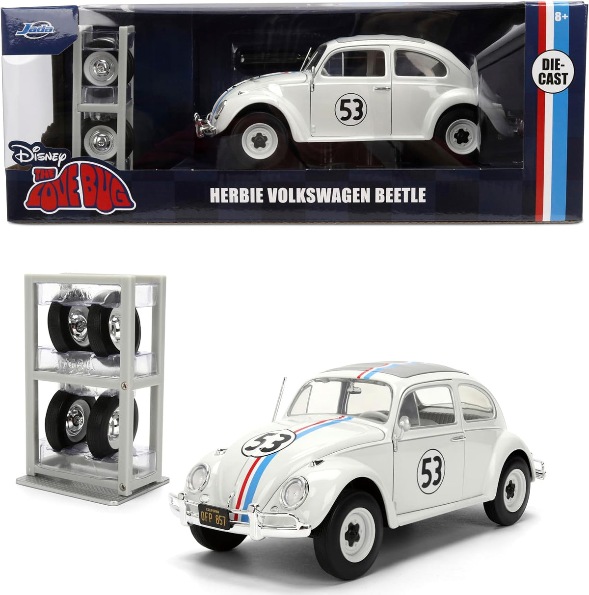Jada Herbie The Love Bug Volkswagen Beetle Hollywood Rides 1:24 - Vehículo fundido a presión con juguetes para portaneumáticos