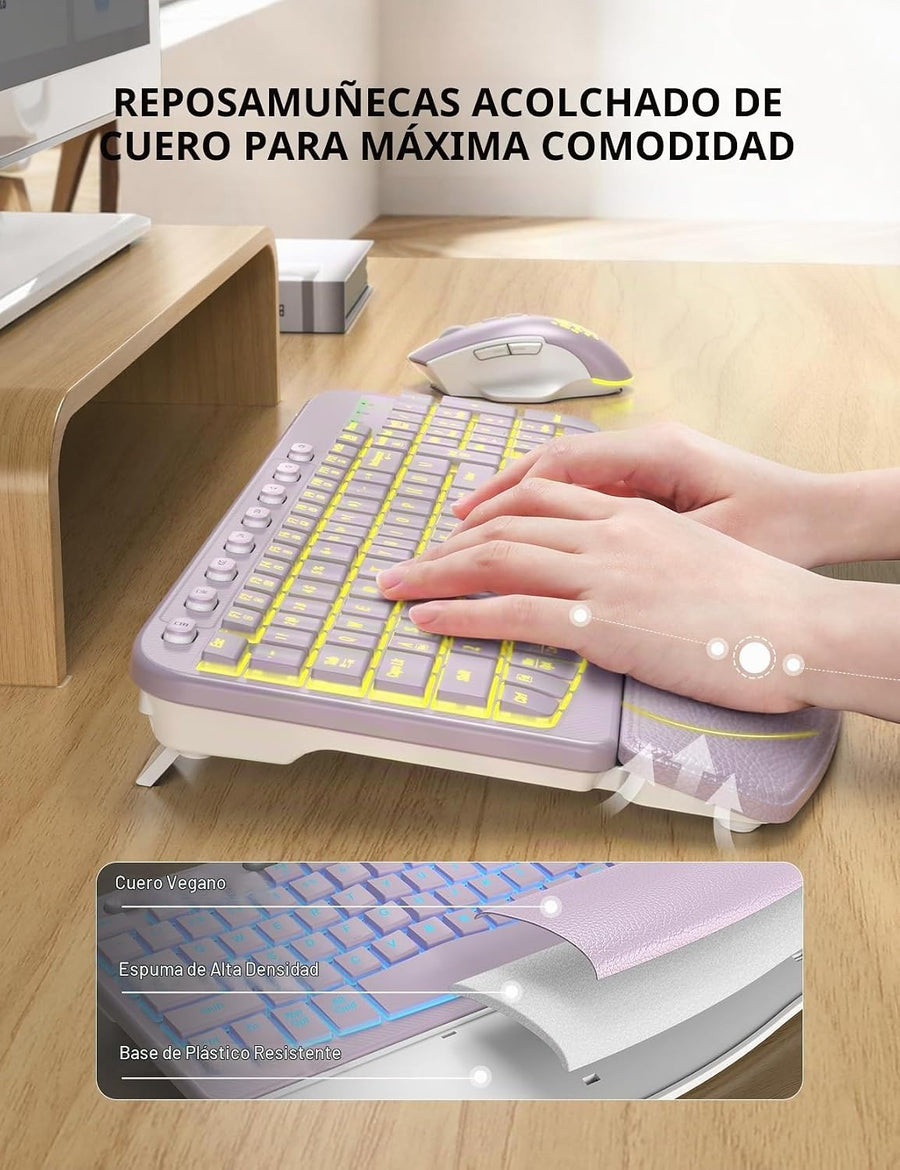 SABLUTE Combo de teclado y mouse inalámbricos, onda ergonómica con...