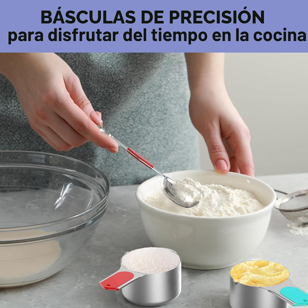 Juego de tazas y cucharas medidoras magnéticas de acero inoxidable para cocinar y hornear, 3 tazas medidoras de plástico, 5 tazas medidoras magnéticas, 7 cucharas medidoras magnéticas, 1