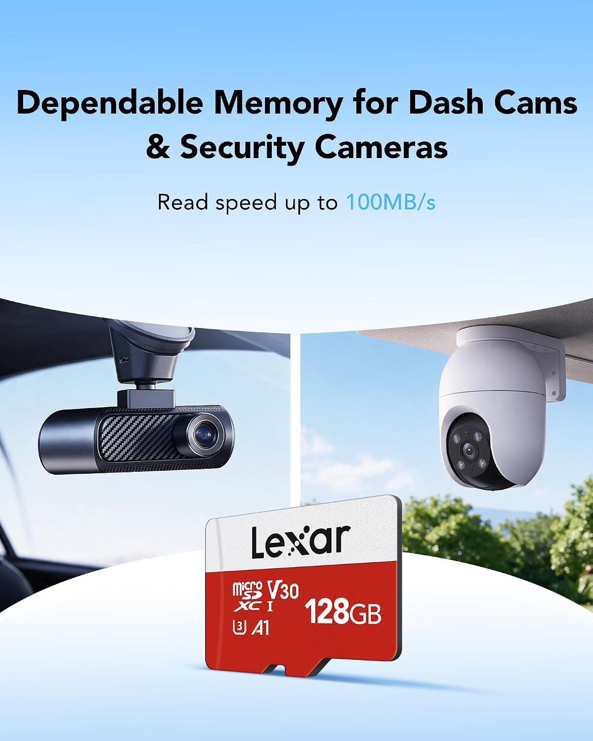 Lexar Tarjeta Micro SD de 128 GB, tarjeta de memoria flash microSDXC UHS-I con adaptador, hasta 100 MB/s, A1, U3, Class10, V30, tarjeta TF de alta velocidad