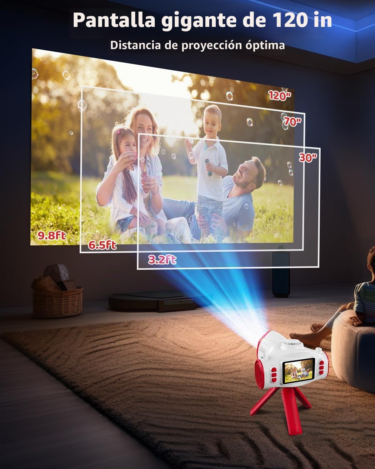 Cámara para niños con proyector, nave espacial, cámara digital HD de 48 MP para niños, grabadora de video 1080P, juguete con tarjeta SD de 32 GB y trípode, espacio exterior, cumpleaños para niños y