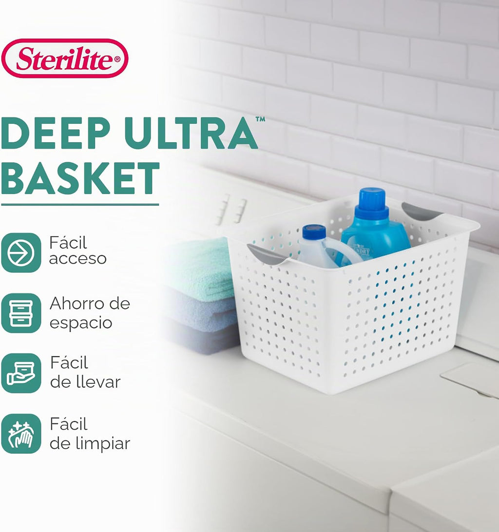 Sterilite Deep Ultra - Cesta organizadora de almacenamiento de plástico con