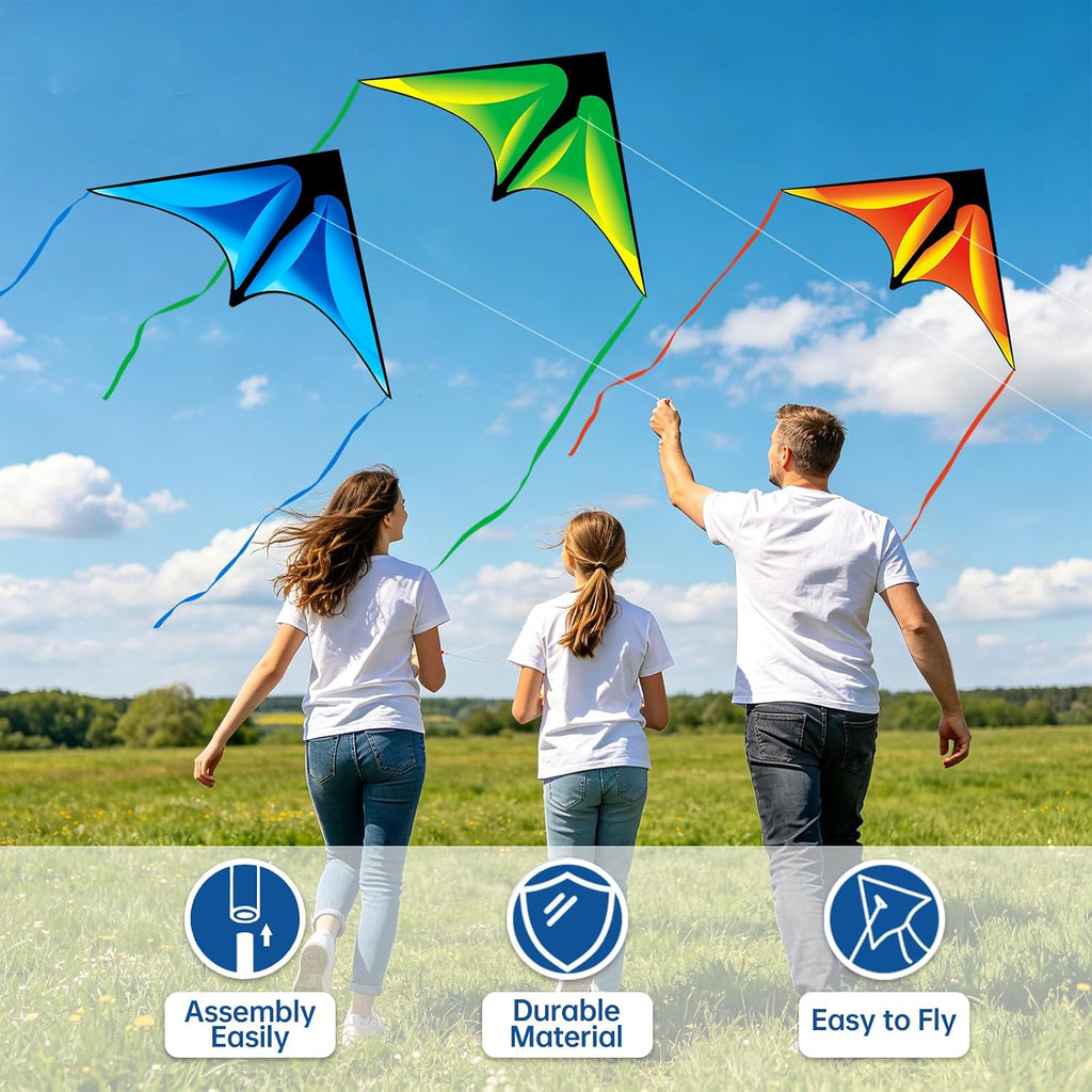Delta Kite Set para niños y adultos, paquete de 3 cometas para adultos