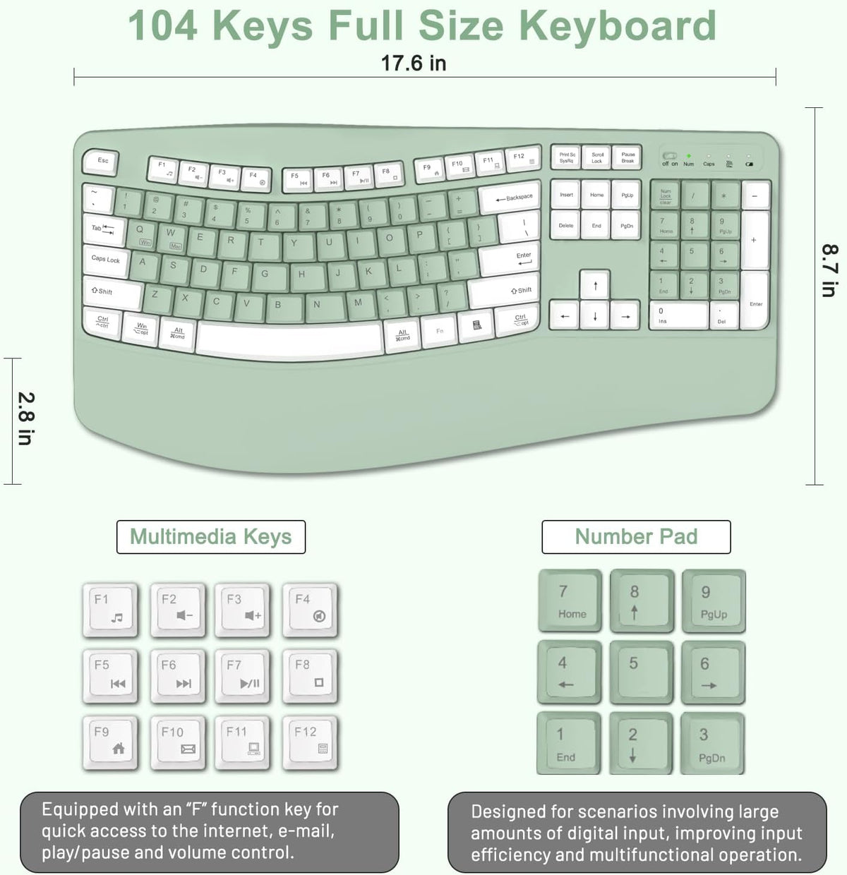 Combo de teclado y mouse inalámbricos, teclas de onda ergonómicas 2.4G