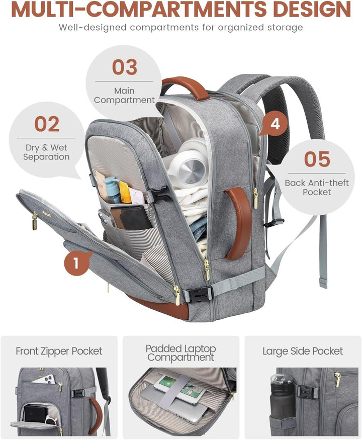LOVEVOOK Mochila de viaje para mujer y hombre, gris-marrón , Mochil...