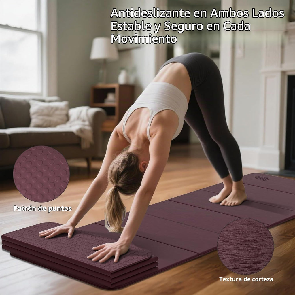 WEILA Esterilla de Yoga Plegable TPE 1/2 pulgada 70"x24", Colchoneta Pilates Antideslizante Gruesa