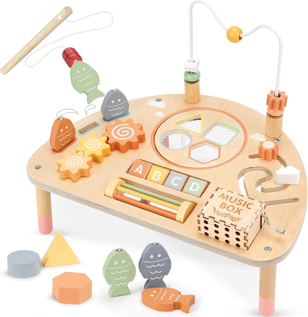 Mesa de Actividad para Niños de 1 Año, Juguetes Montessori para Niñas y Niños de 1 a 2 Años, Regalos, Mesa de Juego Sensorial de Madera 8 en 1 para Niños Pequeños de 1 a 3 Años, Juguetes Educativos