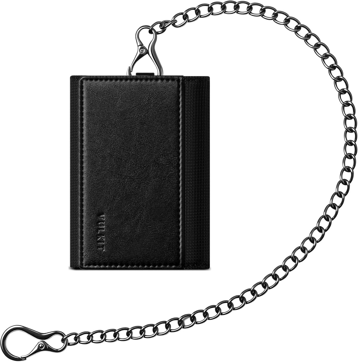 VULKIT Billetera para hombre con cadena antirrobo con bloqueo RFID, billetera triple plegable, diseño elegante, Negro, Cartera antirrobo