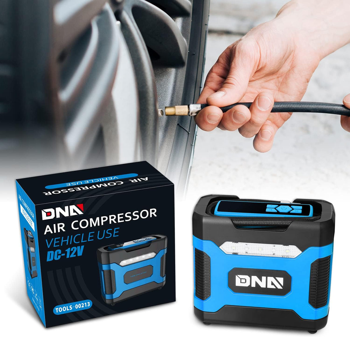 DNA MOTORING TOOLS-00213 Inflador de neumáticos digital azul de 12V...
